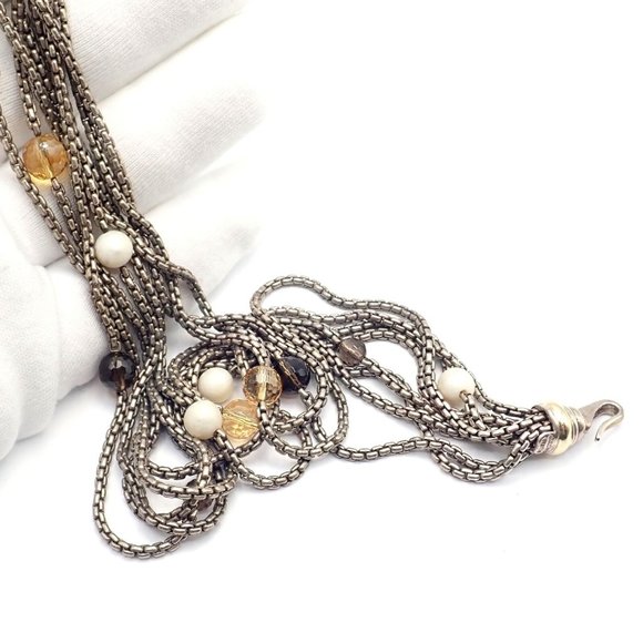 David Yurman DY 18k Yellow Gold Sterling Silver 8 Strand Box Chain Necklace - Picture 7 of 10